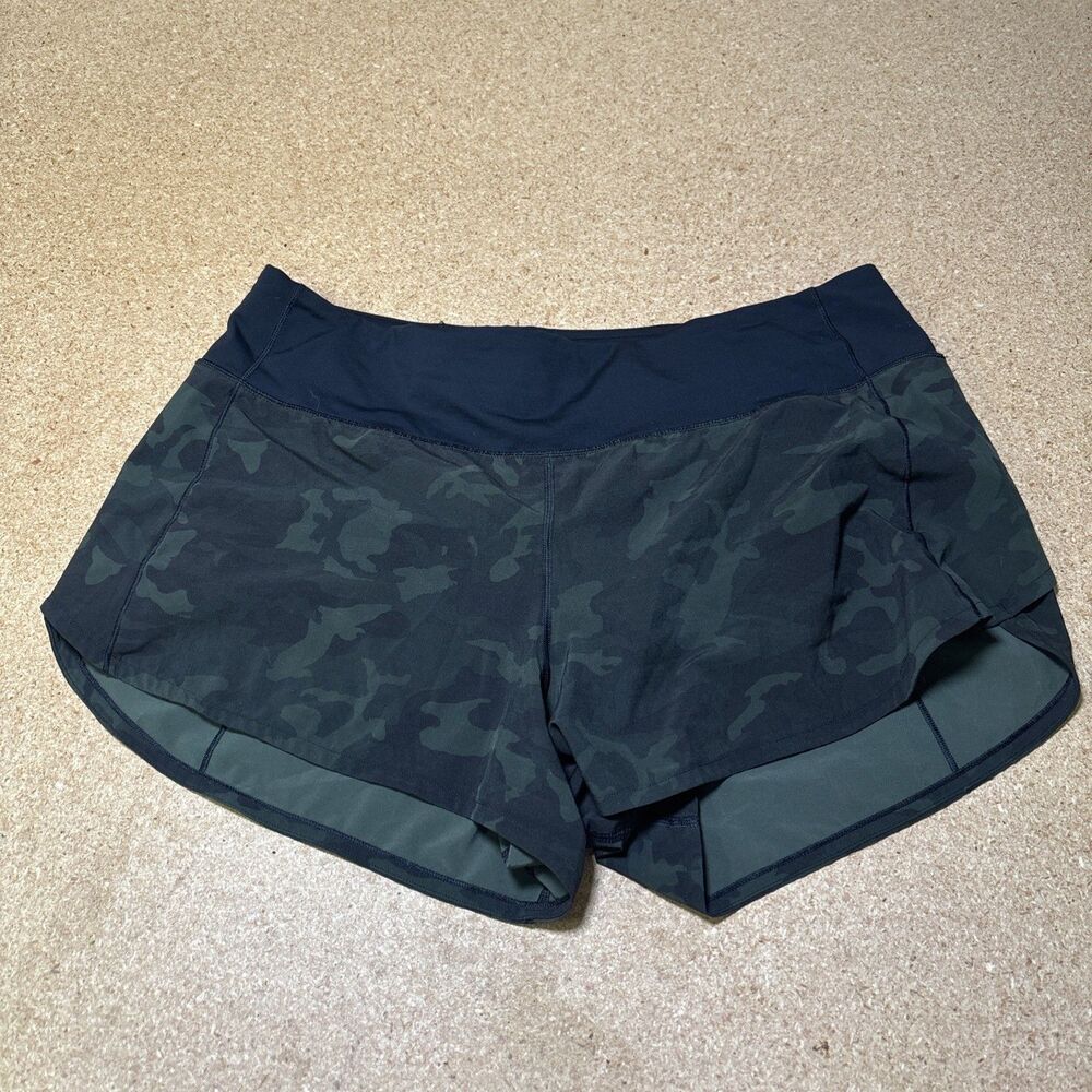 Lululemon Speed Up Short 3.5" Incognito Camo Multi Green Black Women's Sz 12 I3